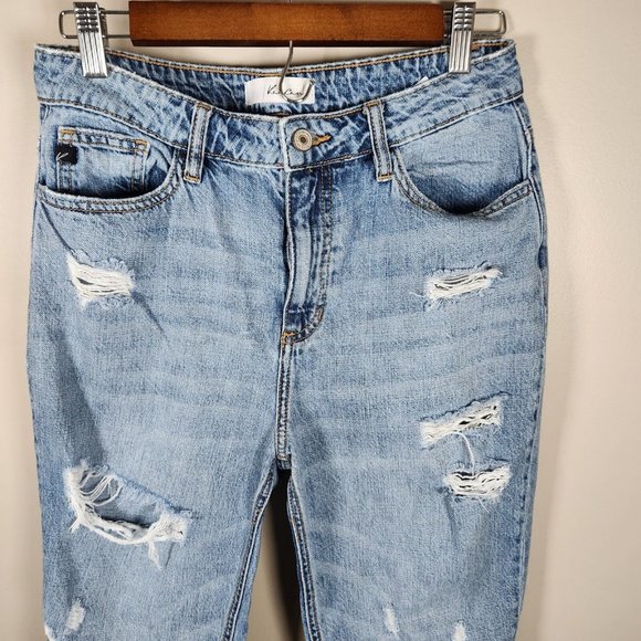 Kancan Pants Womens 7 / 27 Denim Jeans Distressed Bobbie High Rise Straight Crop - Picture 2 of 15